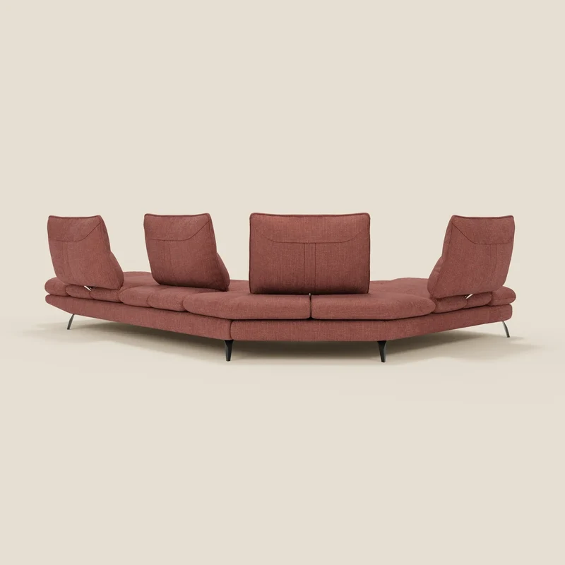 Ardex Canapé d'angle - dossiers coulissants et accoudoirs réglables en élégant tissu imperméable T06 corail