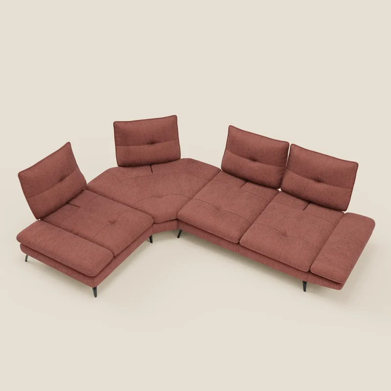Ardex Canapé d'angle - dossiers coulissants et accoudoirs réglables en élégant tissu imperméable T06 corail