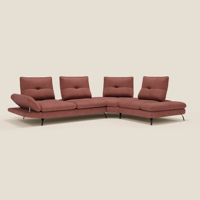 Ardex Canapé d'angle - dossiers coulissants et accoudoirs réglables en élégant tissu imperméable T06 corail