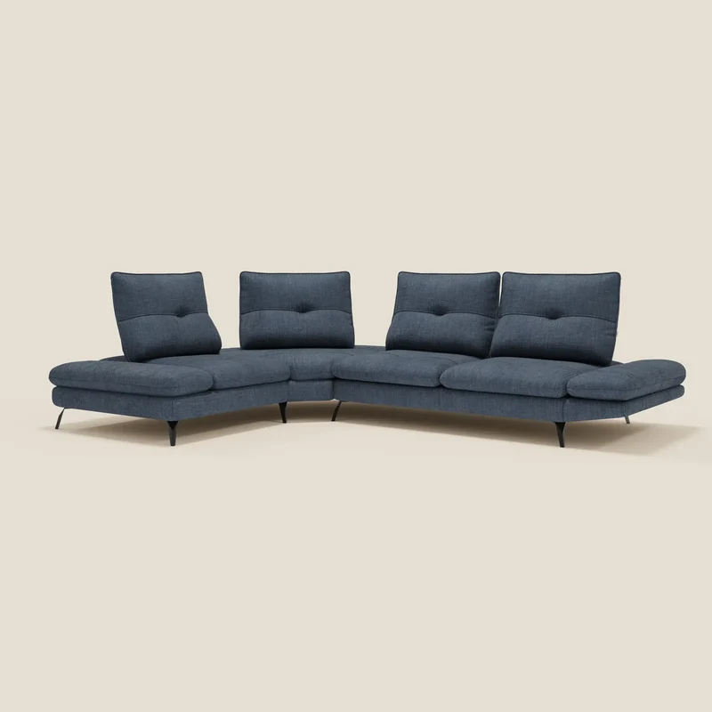 Ardex Canapé d'angle - dossiers coulissants et accoudoirs réglables en élégant tissu imperméable T06 bleu