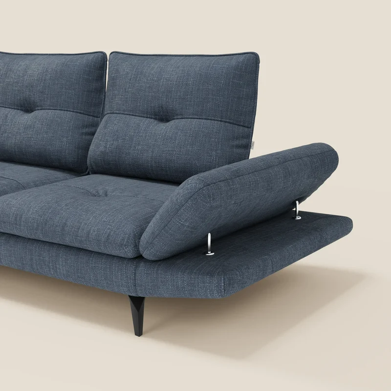 Ardex Canapé d'angle - dossiers coulissants et accoudoirs réglables en élégant tissu imperméable T06 bleu