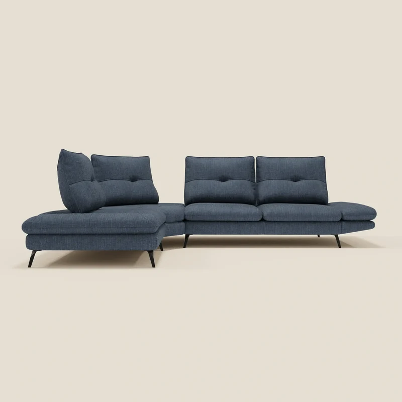 Ardex Canapé d'angle - dossiers coulissants et accoudoirs réglables en élégant tissu imperméable T06 bleu