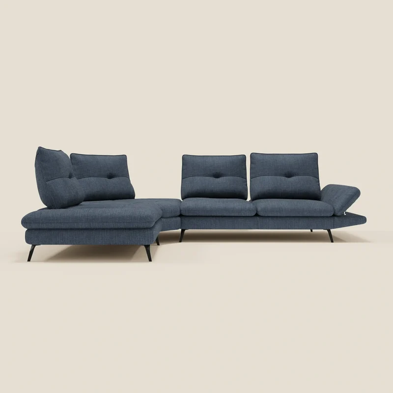 Ardex Canapé d'angle - dossiers coulissants et accoudoirs réglables en élégant tissu imperméable T06 bleu