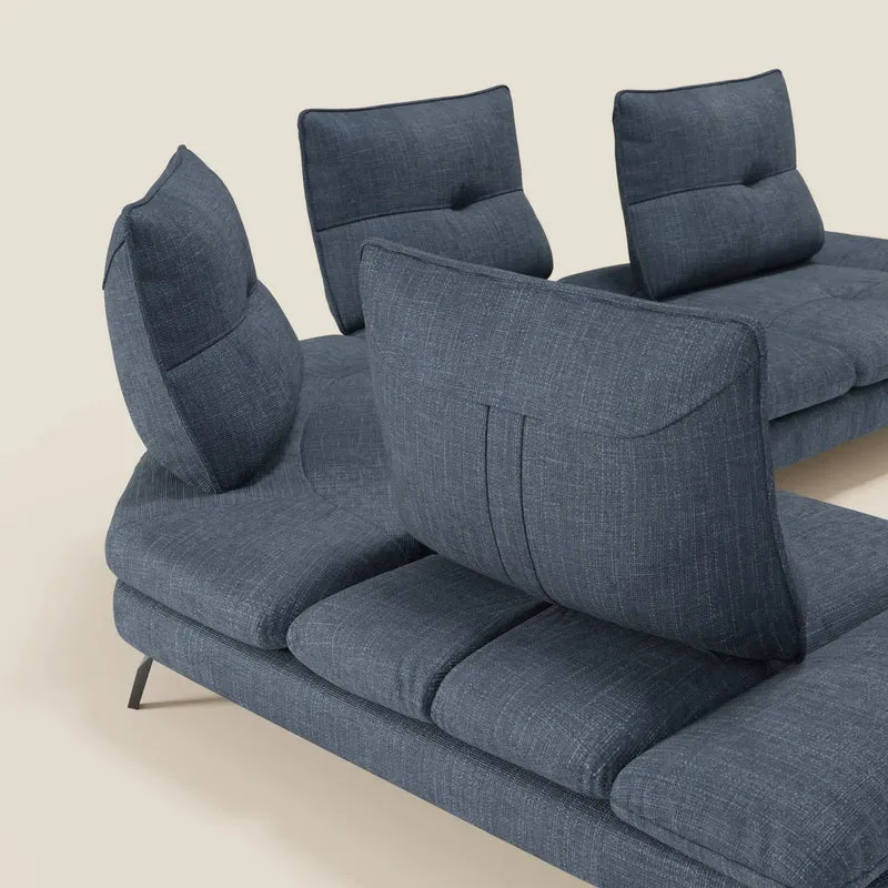 Ardex Canapé d'angle - dossiers coulissants et accoudoirs réglables en élégant tissu imperméable T06 bleu