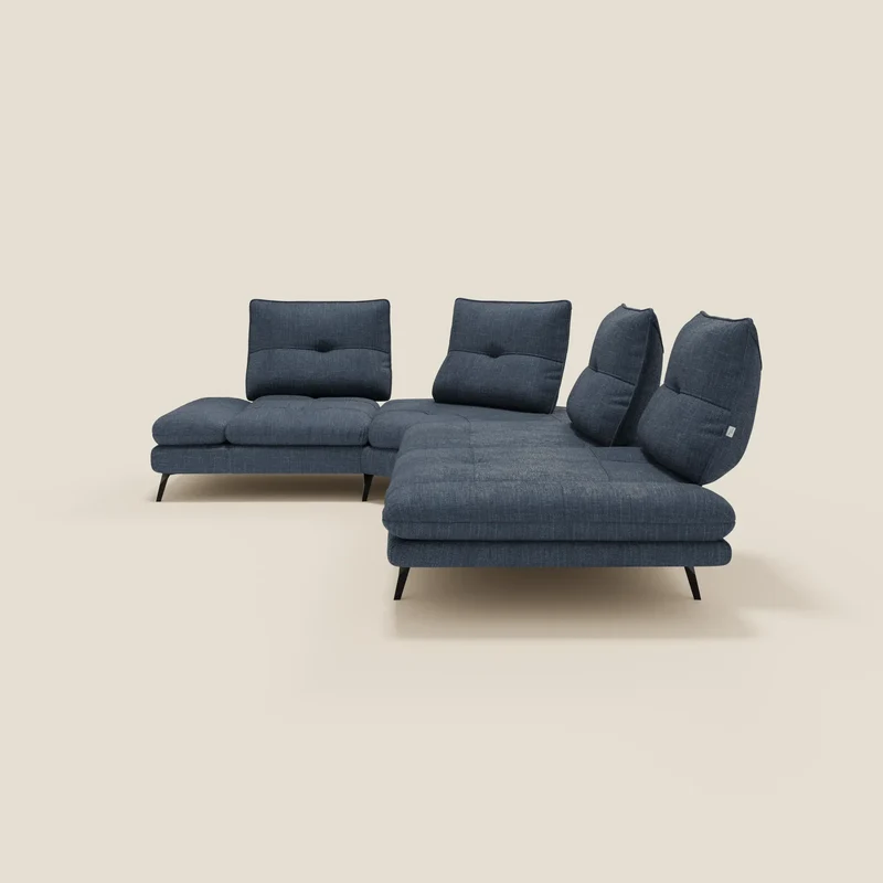 Ardex Canapé d'angle - dossiers coulissants et accoudoirs réglables en élégant tissu imperméable T06 bleu