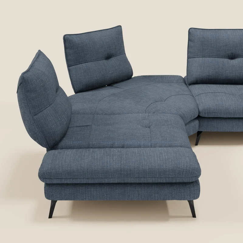 Ardex Canapé d'angle - dossiers coulissants et accoudoirs réglables en élégant tissu imperméable T06 bleu