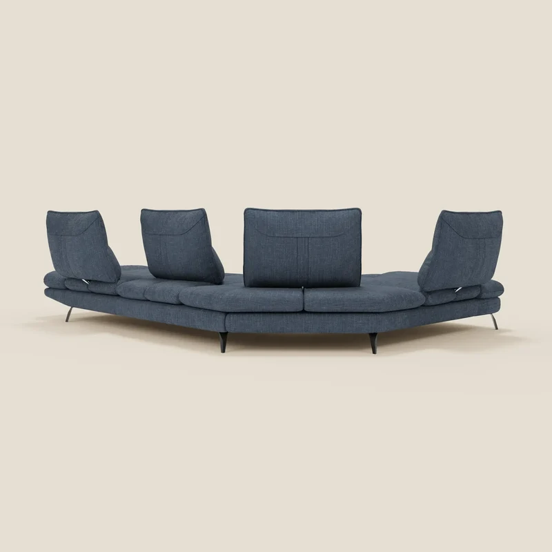 Ardex Canapé d'angle - dossiers coulissants et accoudoirs réglables en élégant tissu imperméable T06 bleu