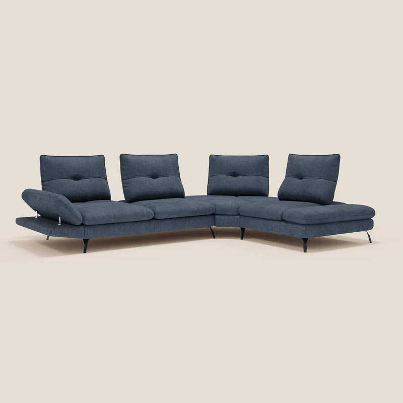 Ardex Canapé d'angle - dossiers coulissants et accoudoirs réglables en élégant tissu imperméable T06 bleu
