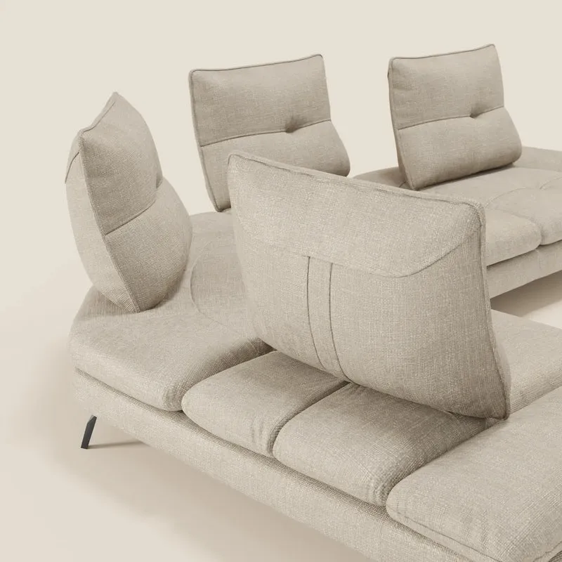 Ardex Canapé d'angle - dossiers coulissants et accoudoirs réglables en élégant tissu imperméable T06 crème