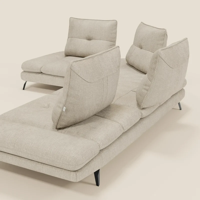 Ardex Canapé d'angle - dossiers coulissants et accoudoirs réglables en élégant tissu imperméable T06 crème