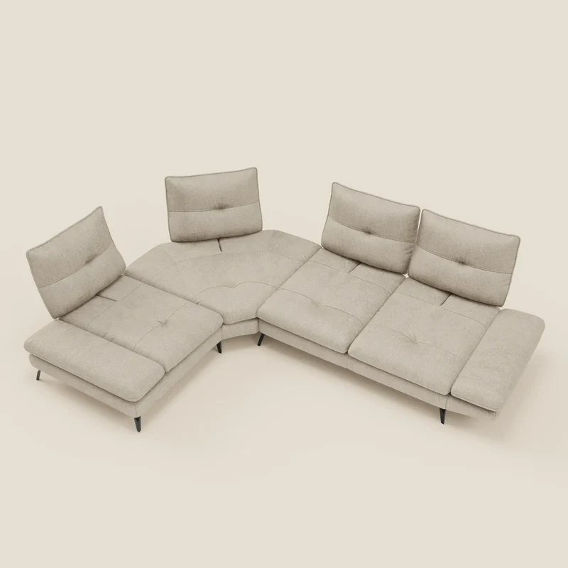 Ardex Canapé d'angle - dossiers coulissants et accoudoirs réglables en élégant tissu imperméable T06 crème