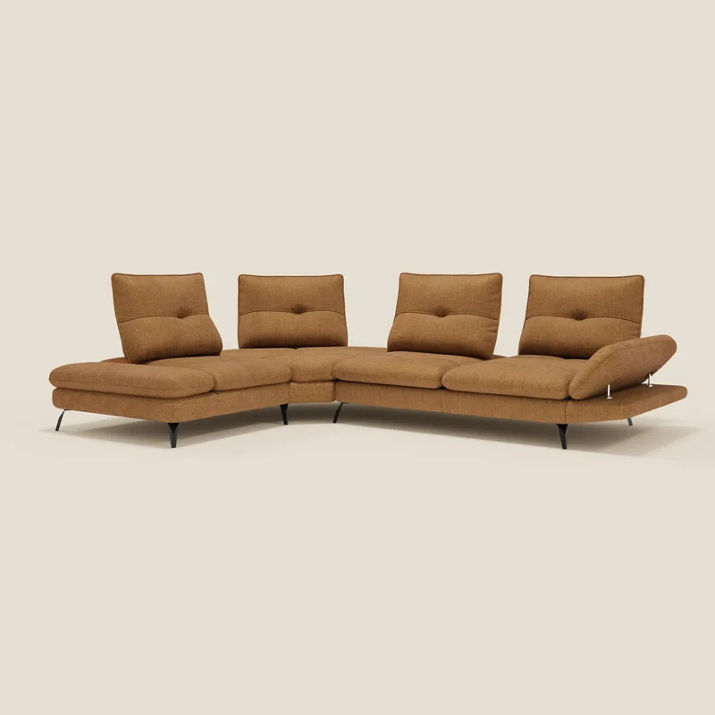 Ardex Canapé d'angle - dossiers coulissants et accoudoirs réglables en élégant tissu imperméable T06 ocre