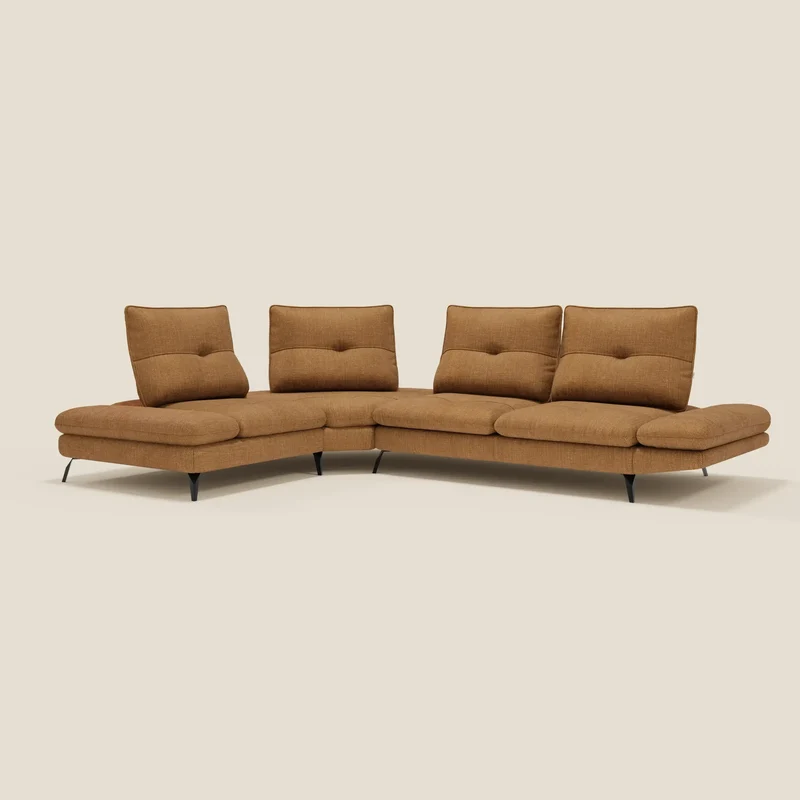Ardex Canapé d'angle - dossiers coulissants et accoudoirs réglables en élégant tissu imperméable T06 ocre
