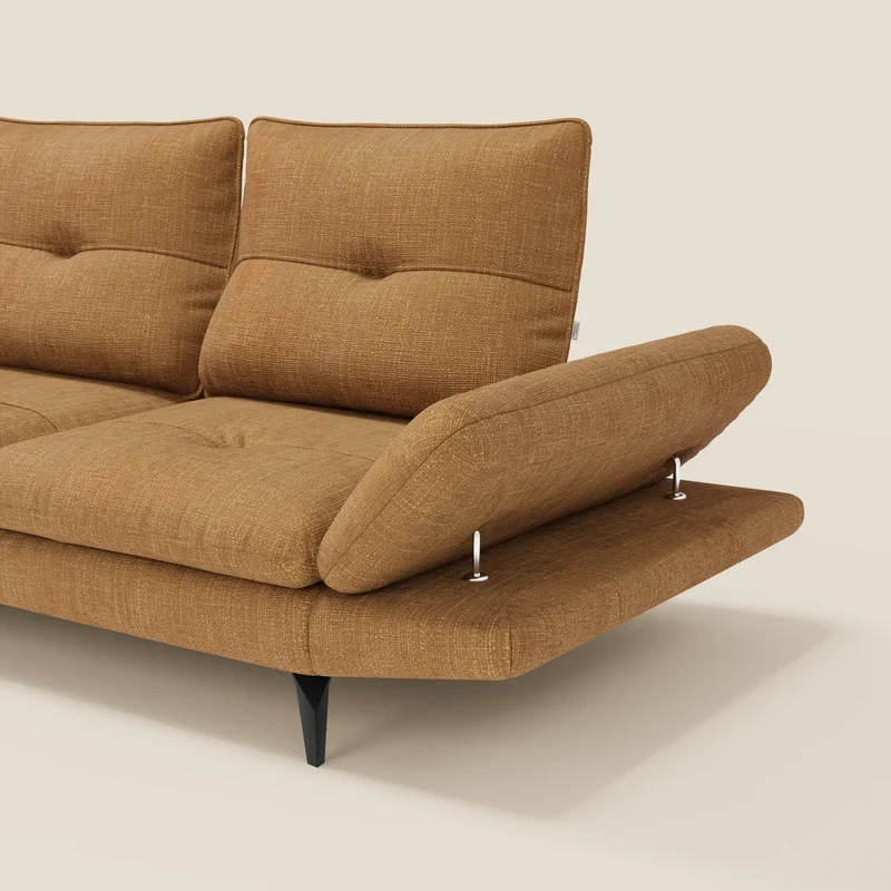 Ardex Canapé d'angle - dossiers coulissants et accoudoirs réglables en élégant tissu imperméable T06 ocre