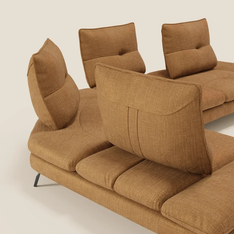 Ardex Canapé d'angle - dossiers coulissants et accoudoirs réglables en élégant tissu imperméable T06 ocre