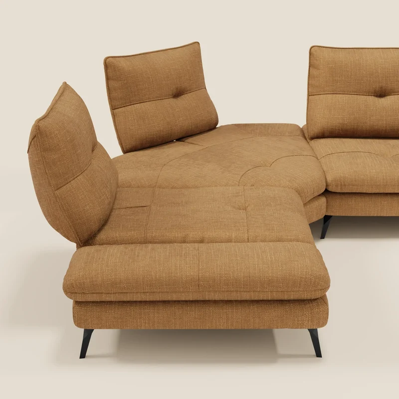 Ardex Canapé d'angle - dossiers coulissants et accoudoirs réglables en élégant tissu imperméable T06 ocre