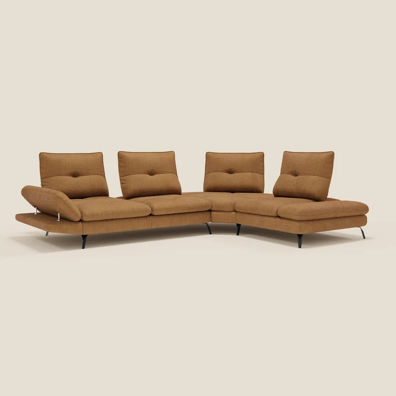 Ardex Canapé d'angle - dossiers coulissants et accoudoirs réglables en élégant tissu imperméable T06 ocre