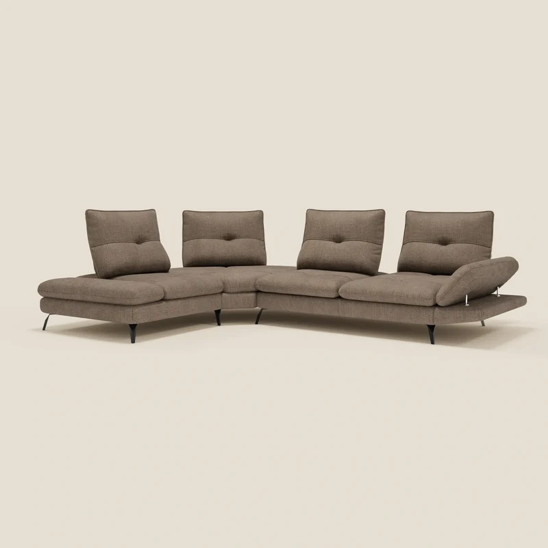Ardex Canapé d'angle - dossiers coulissants et accoudoirs réglables en élégant tissu imperméable T06 marron