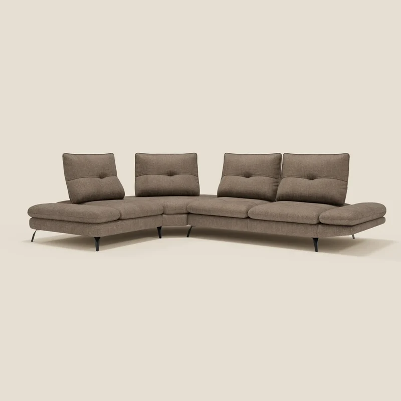 Ardex Canapé d'angle - dossiers coulissants et accoudoirs réglables en élégant tissu imperméable T06 marron