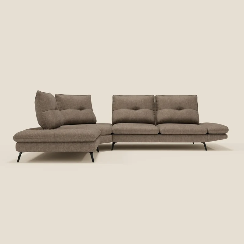 Ardex Canapé d'angle - dossiers coulissants et accoudoirs réglables en élégant tissu imperméable T06 marron