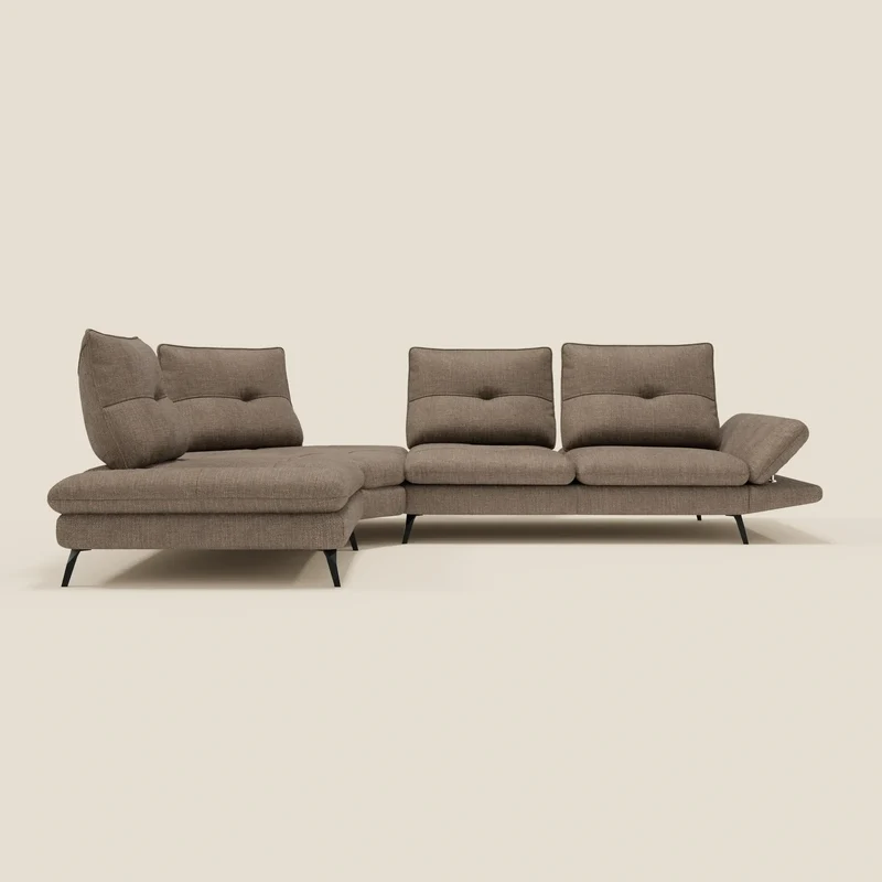 Ardex Canapé d'angle - dossiers coulissants et accoudoirs réglables en élégant tissu imperméable T06 marron
