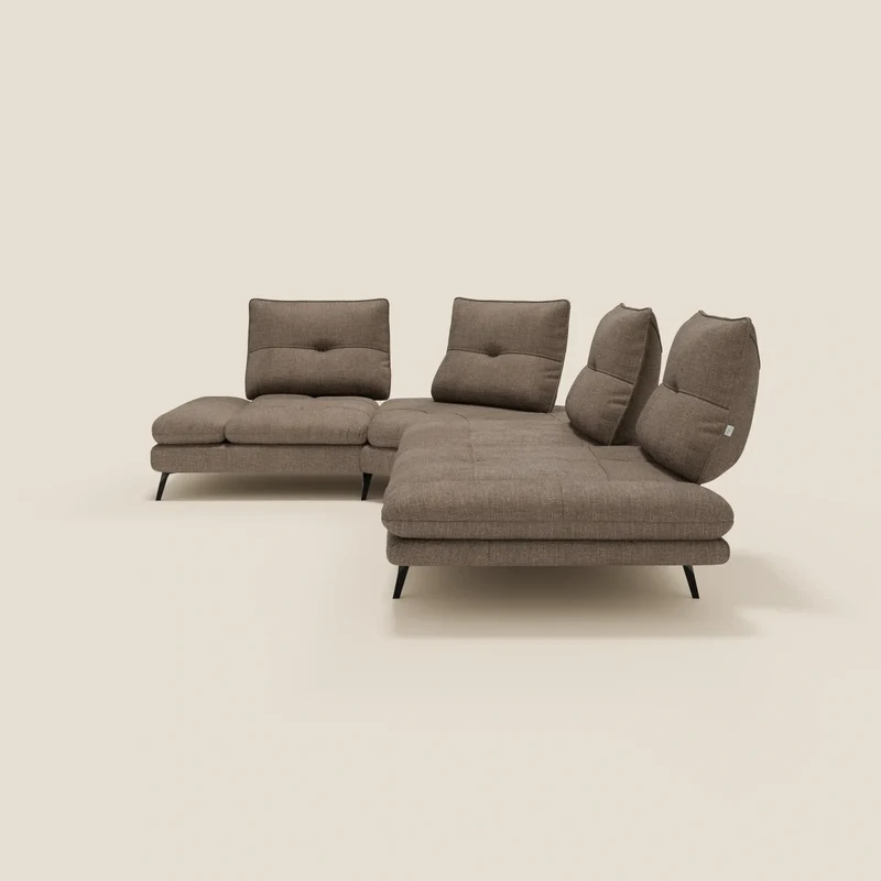Ardex Canapé d'angle - dossiers coulissants et accoudoirs réglables en élégant tissu imperméable T06 marron