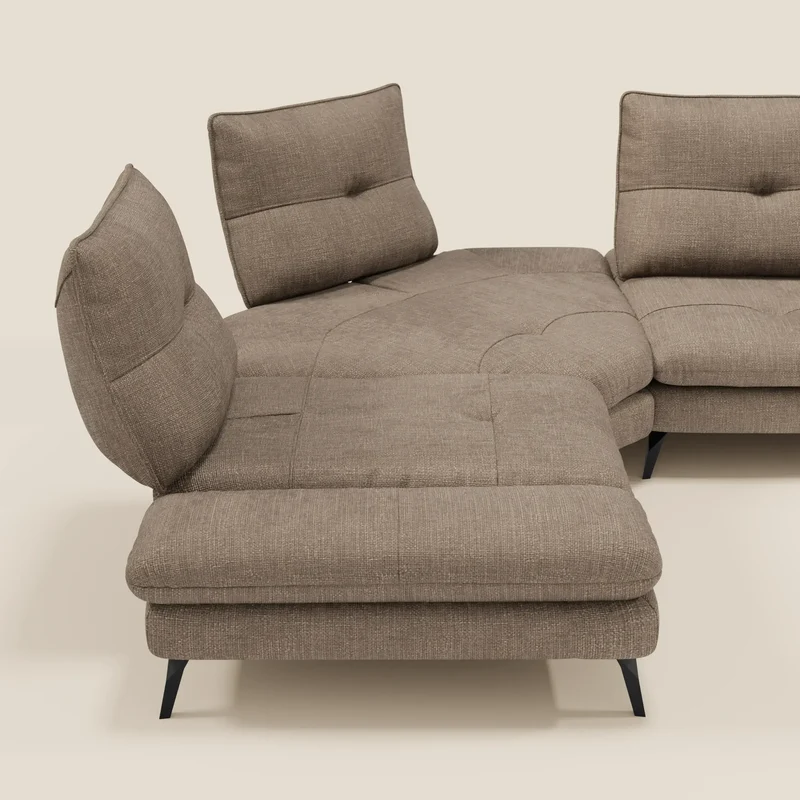 Ardex Canapé d'angle - dossiers coulissants et accoudoirs réglables en élégant tissu imperméable T06 marron