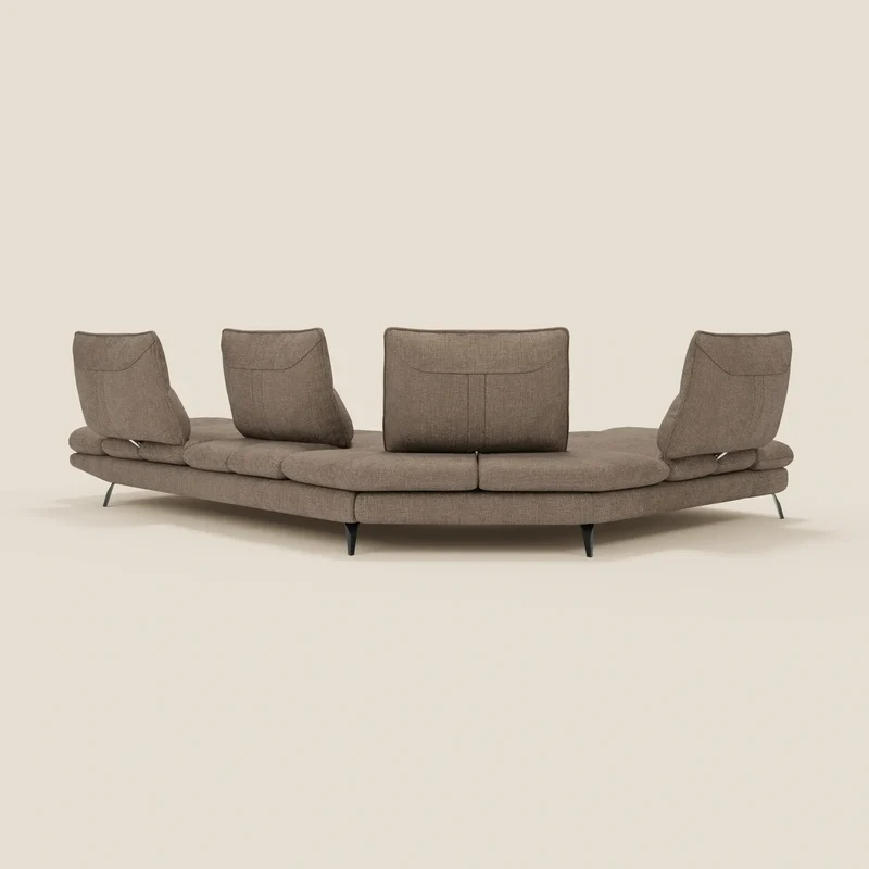Ardex Canapé d'angle - dossiers coulissants et accoudoirs réglables en élégant tissu imperméable T06 marron