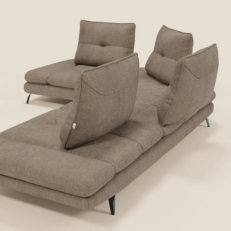 Ardex Canapé d'angle - dossiers coulissants et accoudoirs réglables en élégant tissu imperméable T06 marron