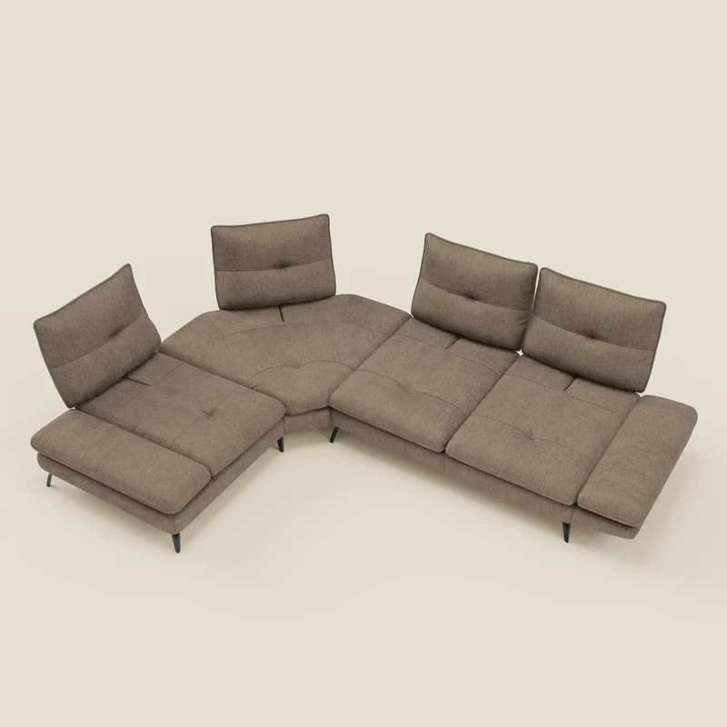 Ardex Canapé d'angle - dossiers coulissants et accoudoirs réglables en élégant tissu imperméable T06 marron