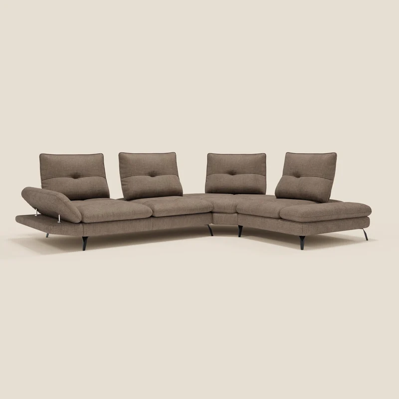 Ardex Canapé d'angle - dossiers coulissants et accoudoirs réglables en élégant tissu imperméable T06 marron