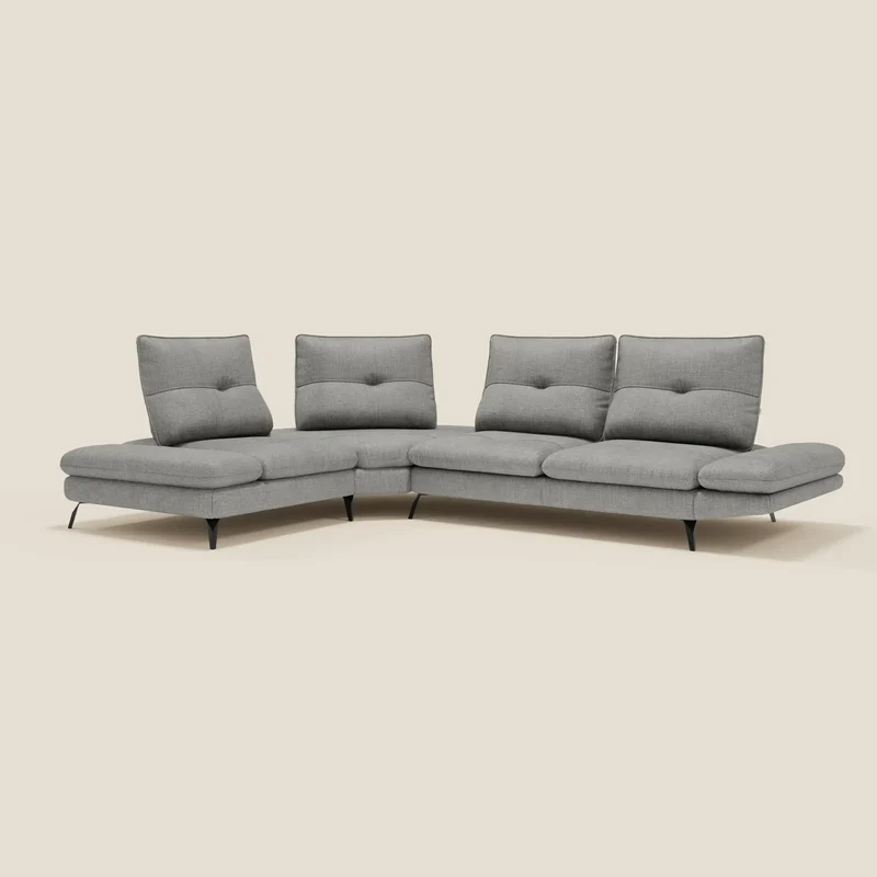 Ardex Canapé d'angle - dossiers coulissants et accoudoirs réglables en élégant tissu imperméable T06 gris