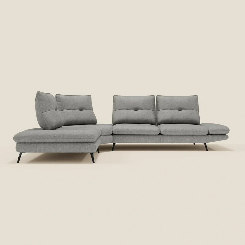 Ardex Canapé d'angle - dossiers coulissants et accoudoirs réglables en élégant tissu imperméable T06 gris