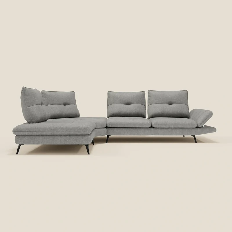 Ardex Canapé d'angle - dossiers coulissants et accoudoirs réglables en élégant tissu imperméable T06 gris