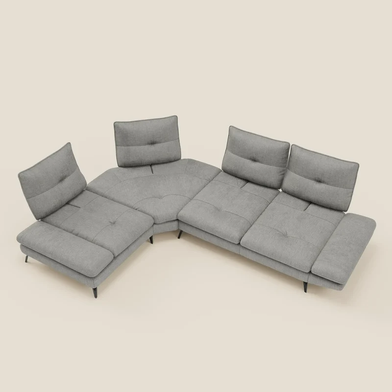 Ardex Canapé d'angle - dossiers coulissants et accoudoirs réglables en élégant tissu imperméable T06 gris