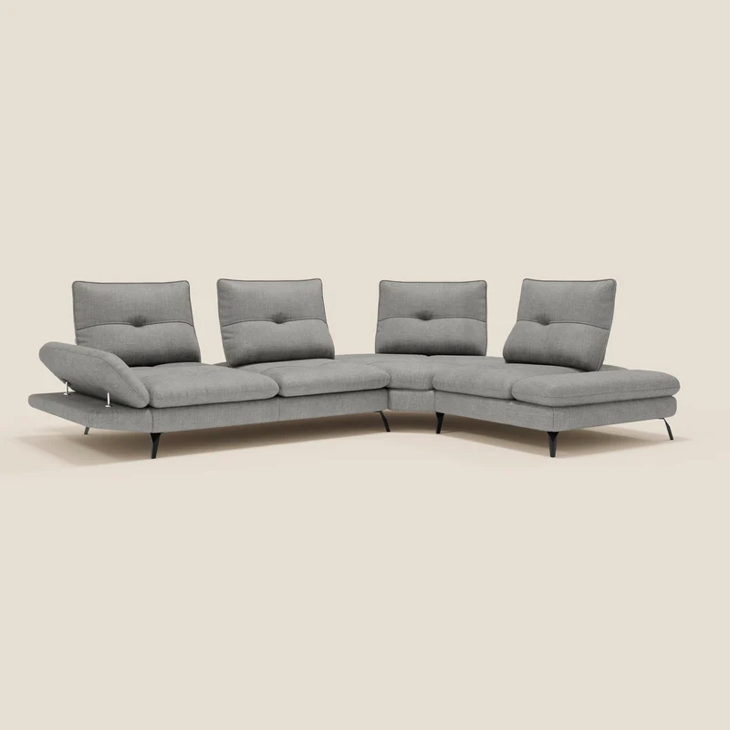 Ardex Canapé d'angle - dossiers coulissants et accoudoirs réglables en élégant tissu imperméable T06 gris