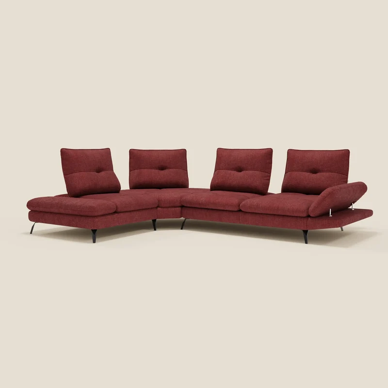Ardex Canapé d'angle - dossiers coulissants et accoudoirs réglables en élégant tissu imperméable T06 rouge
