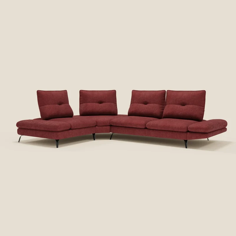 Ardex Canapé d'angle - dossiers coulissants et accoudoirs réglables en élégant tissu imperméable T06 rouge