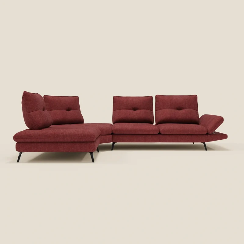 Ardex Canapé d'angle - dossiers coulissants et accoudoirs réglables en élégant tissu imperméable T06 rouge