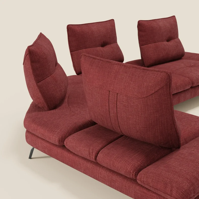 Ardex Canapé d'angle - dossiers coulissants et accoudoirs réglables en élégant tissu imperméable T06 rouge