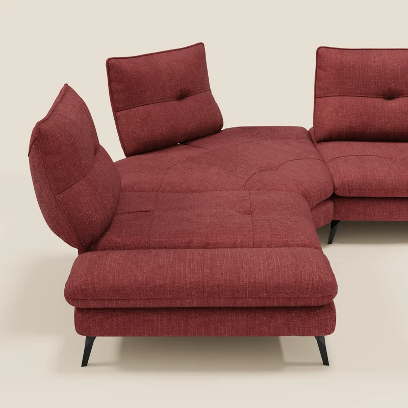 Ardex Canapé d'angle - dossiers coulissants et accoudoirs réglables en élégant tissu imperméable T06 rouge