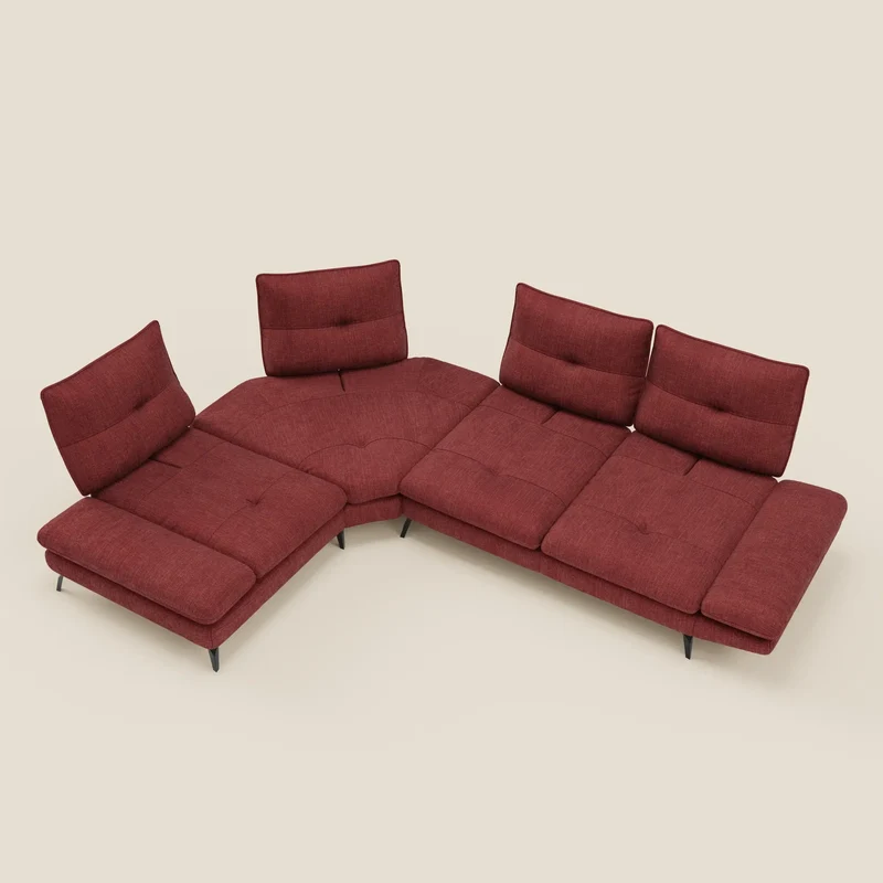 Ardex Canapé d'angle - dossiers coulissants et accoudoirs réglables en élégant tissu imperméable T06 rouge