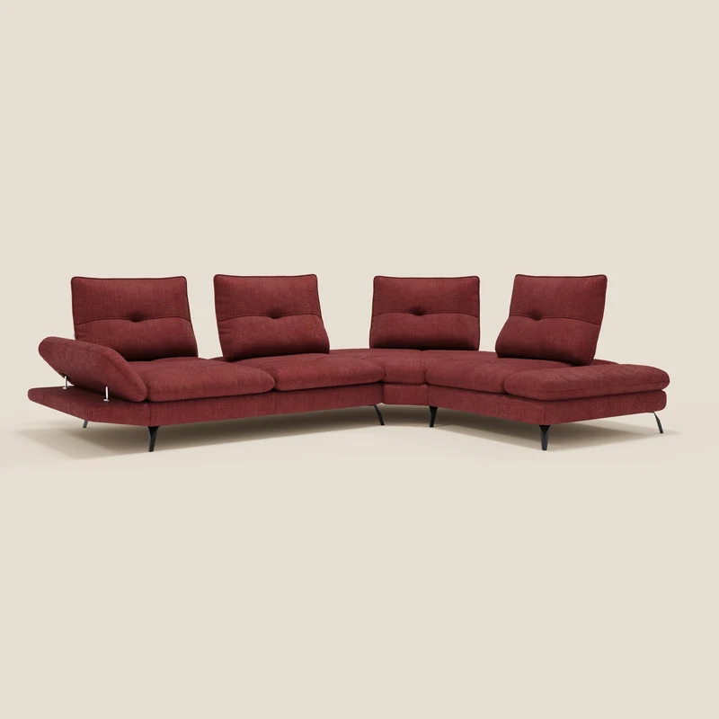 Ardex Canapé d'angle - dossiers coulissants et accoudoirs réglables en élégant tissu imperméable T06 rouge