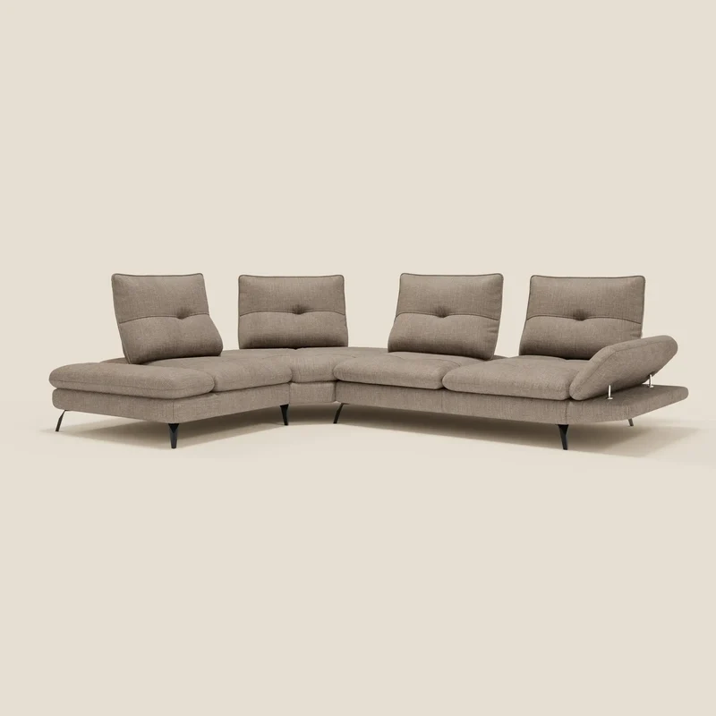Ardex Canapé d'angle - dossiers coulissants et accoudoirs réglables en élégant tissu imperméable T06 taupe