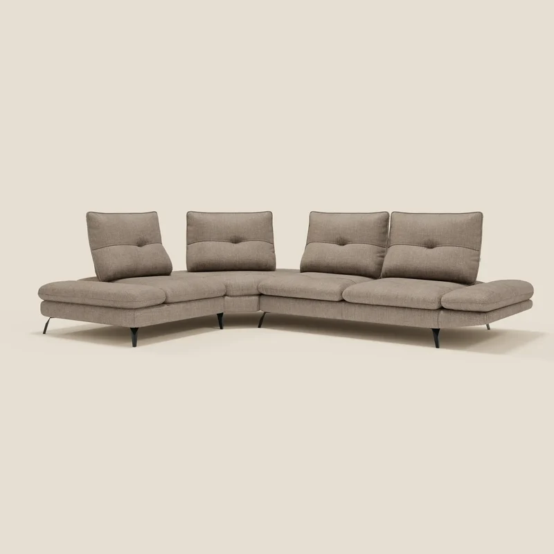 Ardex Canapé d'angle - dossiers coulissants et accoudoirs réglables en élégant tissu imperméable T06 taupe