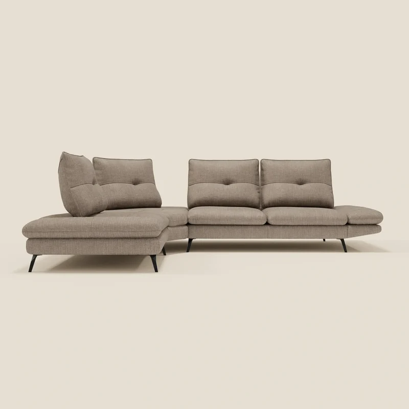 Ardex Canapé d'angle - dossiers coulissants et accoudoirs réglables en élégant tissu imperméable T06 taupe