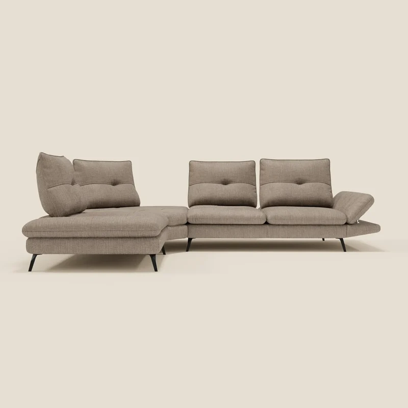Ardex Canapé d'angle - dossiers coulissants et accoudoirs réglables en élégant tissu imperméable T06 taupe