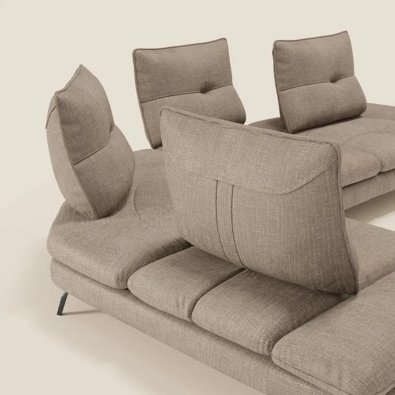 Ardex Canapé d'angle - dossiers coulissants et accoudoirs réglables en élégant tissu imperméable T06 taupe