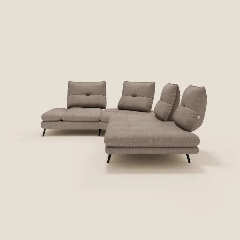 Ardex Canapé d'angle - dossiers coulissants et accoudoirs réglables en élégant tissu imperméable T06 taupe