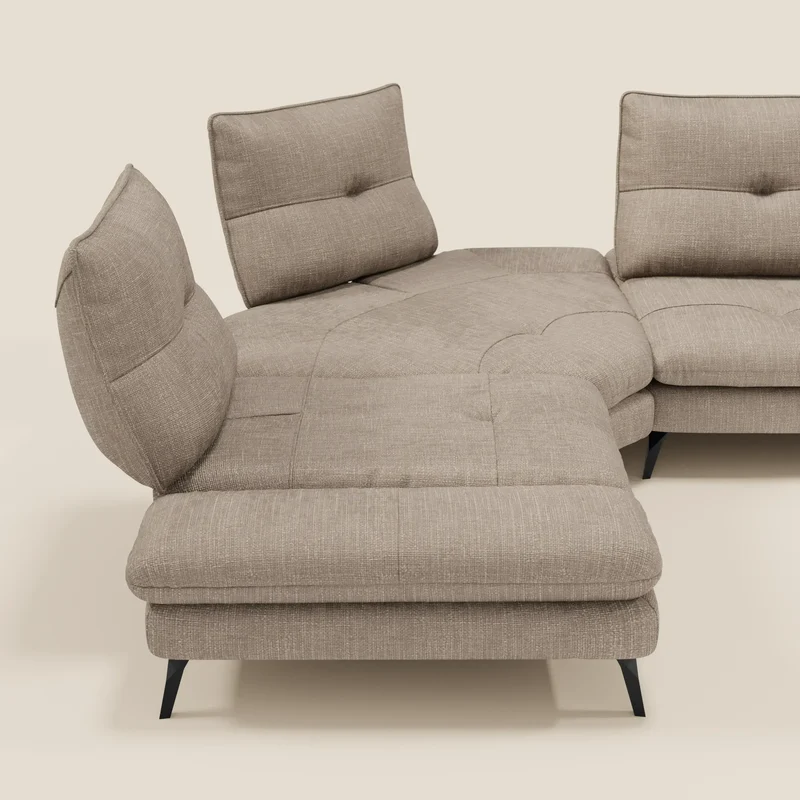Ardex Canapé d'angle - dossiers coulissants et accoudoirs réglables en élégant tissu imperméable T06 taupe